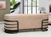 3 Seater Premium pleated Luxury Wooden Stool With Black Metal Stand