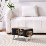 1 seater Velvet Embroider Footstool with handle