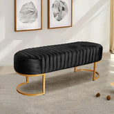 3 Seater Luxury Velvet Pleated Wooden Stool With Steel Stand