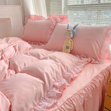 Pink Ruffle Lace Duvet Set 6-pcs
