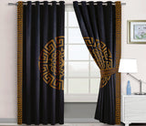 2 Pc's Luxury Motive Embroidered Velvet Greek Border Curtains Camel/Black