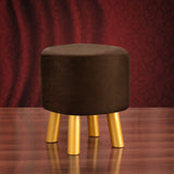 1 seater Brown Wooden Stool Round with Golden legs