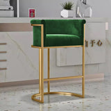 Luxury Velvet Bar Stool Chair with Golden Stand- Green