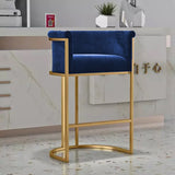 Luxury Velvet Bar Stool Chair with Golden Stand- Blue
