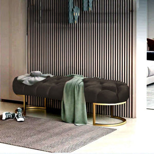 Luxury Quilted 3 seater Ottoman stool in Velvet with Metal Stand