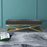 3 Seater Upholstered Modern Wooden Bench With Metal Stand