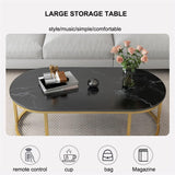 Modern Oval Uv Marble Coffee Table with Gold Metal Frame Living Room