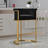 Luxury Velvet Bar Stool Chair with Golden Stand- Black