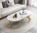 Modern Oval Uv Marble Coffee Table with Gold Metal Frame Living Room