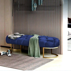 Luxury Quilted 3 seater Ottoman stool in Velvet with Metal Stand