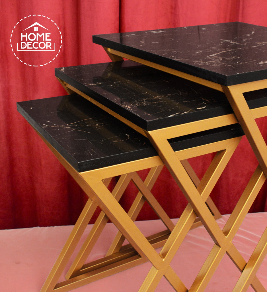 Black And Gold Cross Legs Accent Tables Set Of 03
