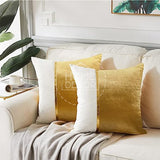 Pack of 2 Velvet Decorative Square Cushion  yellow & white