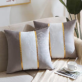 Pack of 2 Velvet Decorative Square Cushion grey & white