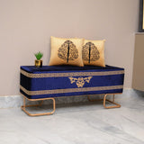 3 Seater Luxury Wooden Stool With Steel Stand Blue with Single Motive