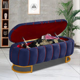 Luxury Quilted Velvet 3 Seater Ottoman Storage Box With Golden Stand