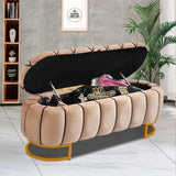 Luxury Quilted Velvet 3 Seater Ottoman Storage Box With Golden Stand