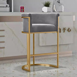 Luxury Velvet Bar Stool Chair With Golden Stand- Grey
