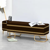 3 Seater Luxury Embroidered Wooden Stool With Steel Stand Brown