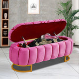 Luxury Quilted Velvet 3 Seater Ottoman Storage Box With Golden Stand Pink and Maroon