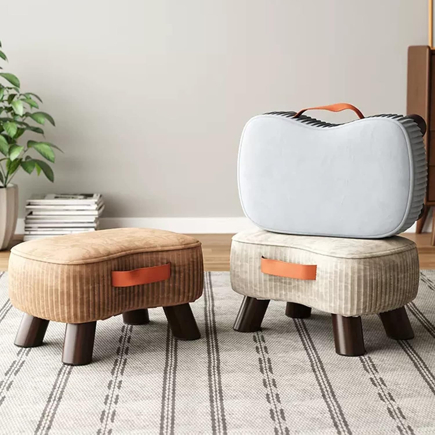 1 seater Nordic Velvet Vanity foot stool with Handle