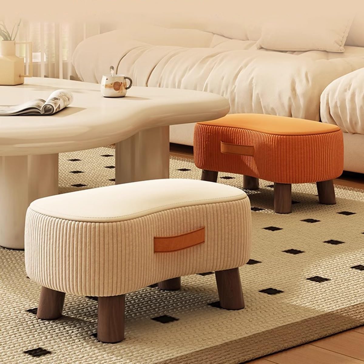 1 seater Nordic Velvet Vanity foot stool with Handle