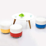 Luxury Two Layers Korean Leather Vanity Stool with Silver Metal legs