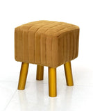 Wooden Velvet stool Square shape With Golden Legs