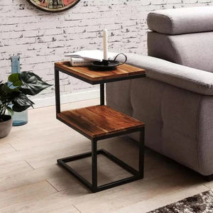 Sheesham Wood & Iron S Shape Bedside End Table