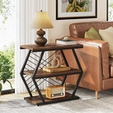 Nordic End Table Side Table with 3 Storage Shelves & Metal Frame
