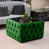 Upholstered Chesterfield Marble Top Coffee Table