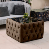 Upholstered Chesterfield Marble Top Coffee Table
