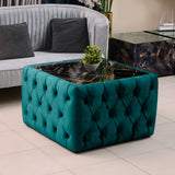 Upholstered Chesterfield Marble Top Coffee Table