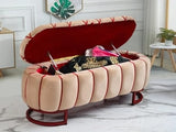 Luxury Quilted Velvet 3 Seater Ottoman Storage Box Beige with Maroon Stand