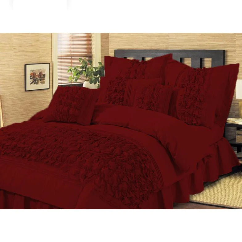 8 Pcs Embellished Comforter Set-Maroon