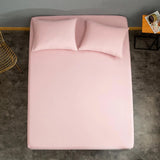 3 Pcs Pink Plain Fitted Sheet with Pillow covers King size