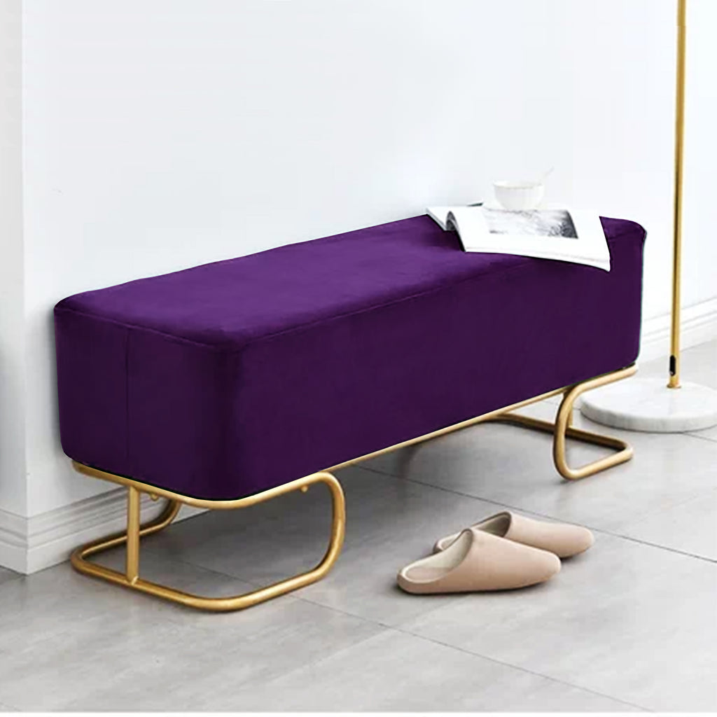 3 Seater Luxury Wooden Stool With Steel Stand Purple