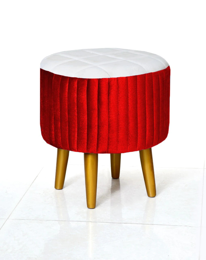 1 seater Red Wooden Stool Round Polished legs 2 shaded