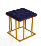 Luxury Velvet Square Stool With Steel Stand blue