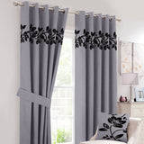 2 Pcs Velvet Floral Embroidered Curtains Grey