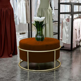 Luxury Wooden Round stool With Metal Stand Light Brown