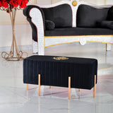 2 Seater Luxury Wooden Stool Black With Golden Metal Legs with motive