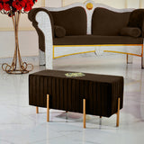 2 Seater Luxury Wooden Stool Brown With Golden Metal Legs with motive