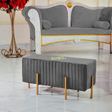 2 Seater Luxury Wooden Stool Grey With Golden Metal Legs with motive