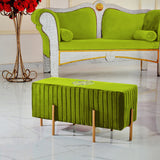 2 Seater Luxury Wooden Stool Green With Golden Metal Legs with motive