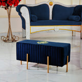 2 Seater Luxury Wooden Stool Navy With Golden Metal Legs with motive