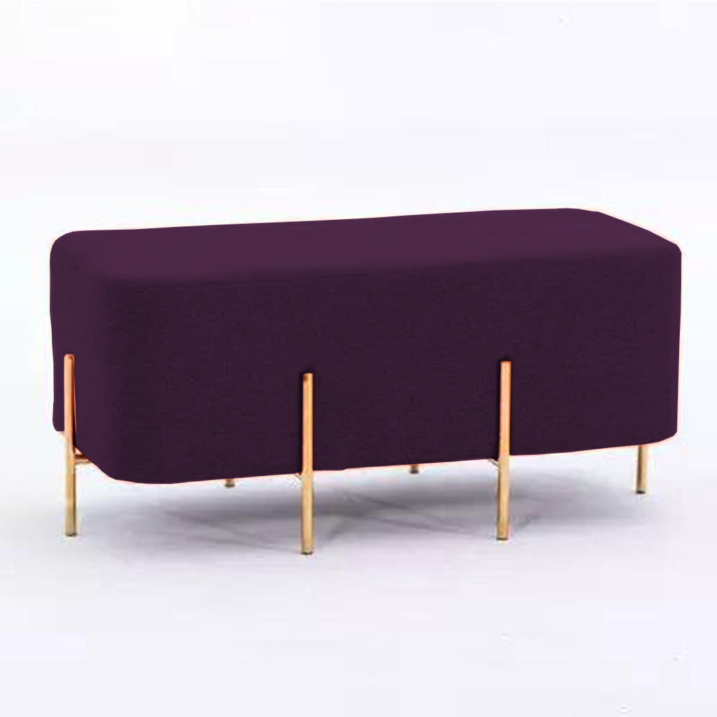 2 Seater Luxury Wooden Stool Purple With Gold Metal Legs