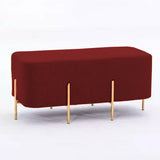 2 Seater Luxury Wooden Stool Maroon With Gold Metal Legs