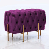 2 Seater Quilted Wooden Stool With Metal Stand Magenta