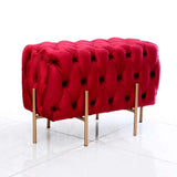 2 Seater Quilted Wooden Stool With Metal Stand Red