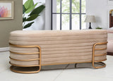 3 Seater Premium pleated Luxury Wooden Stool With Gold Metal Stand